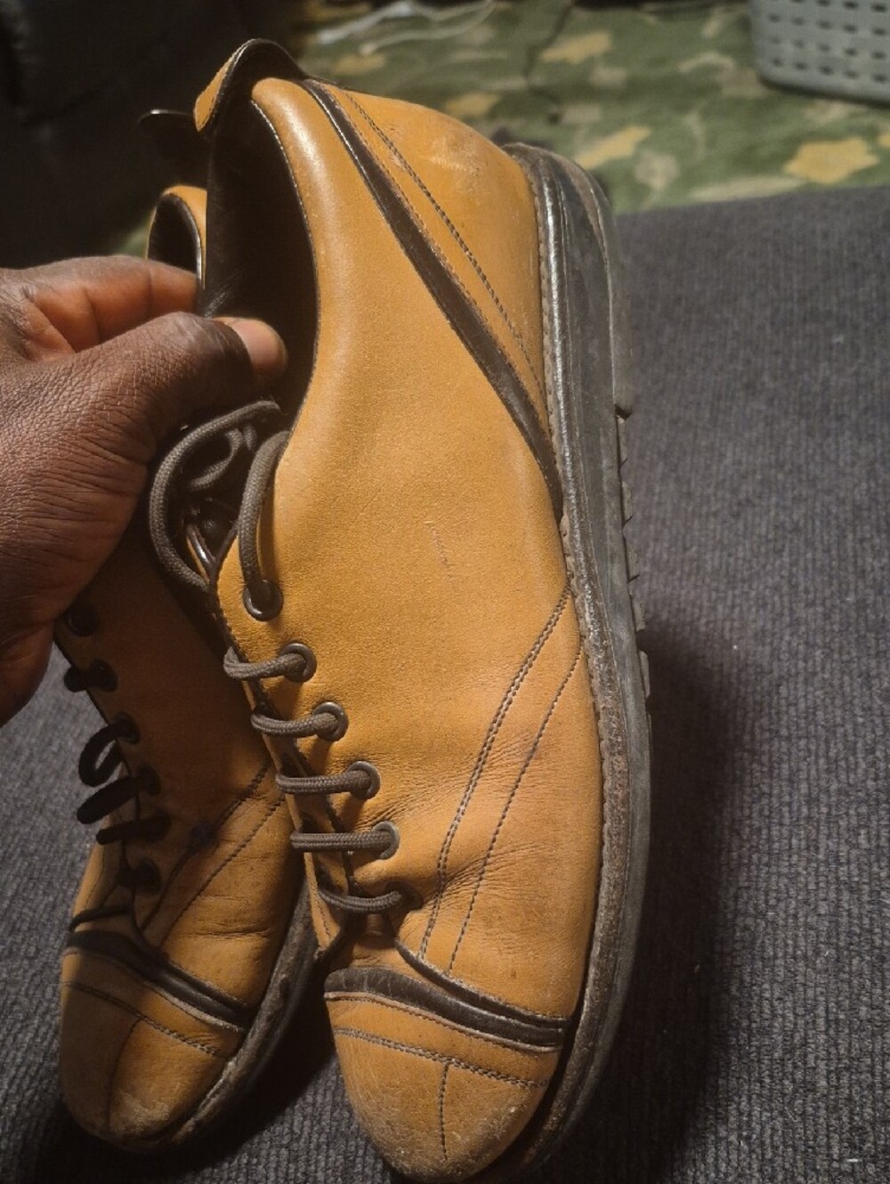 Prada Tan Leather Derby Shoes with Dark Brown Accents - Picture 2 of 12